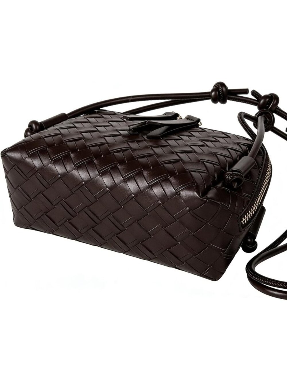 Women's Coffee Woven PU Leather Mini Satchel Adjustable Strap Crossbody Bags - Picture 5 of 6